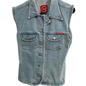 No Excuses Light Wash Button Front Casual  Sleeveless Denim Vest Size M Classic